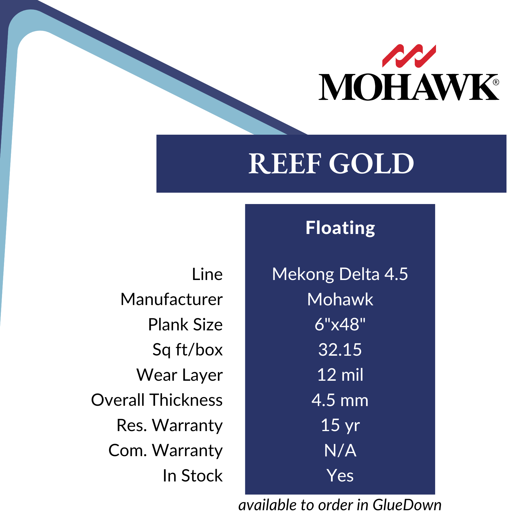 Reef Gold Luxury vinyl flooring by Mohawk sold at Calhoun's in Springfield, IL Specs